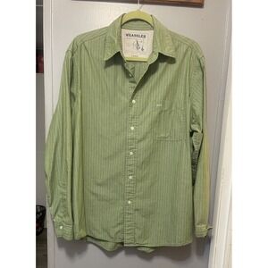 Vintage Wrangler Long Sleeve Button Down Green Striped Shirt Men's Large